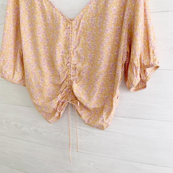 NWT H&M - Orange floral ruched smocked back short sleeve peasant top, XXL - Picture 3 of 5